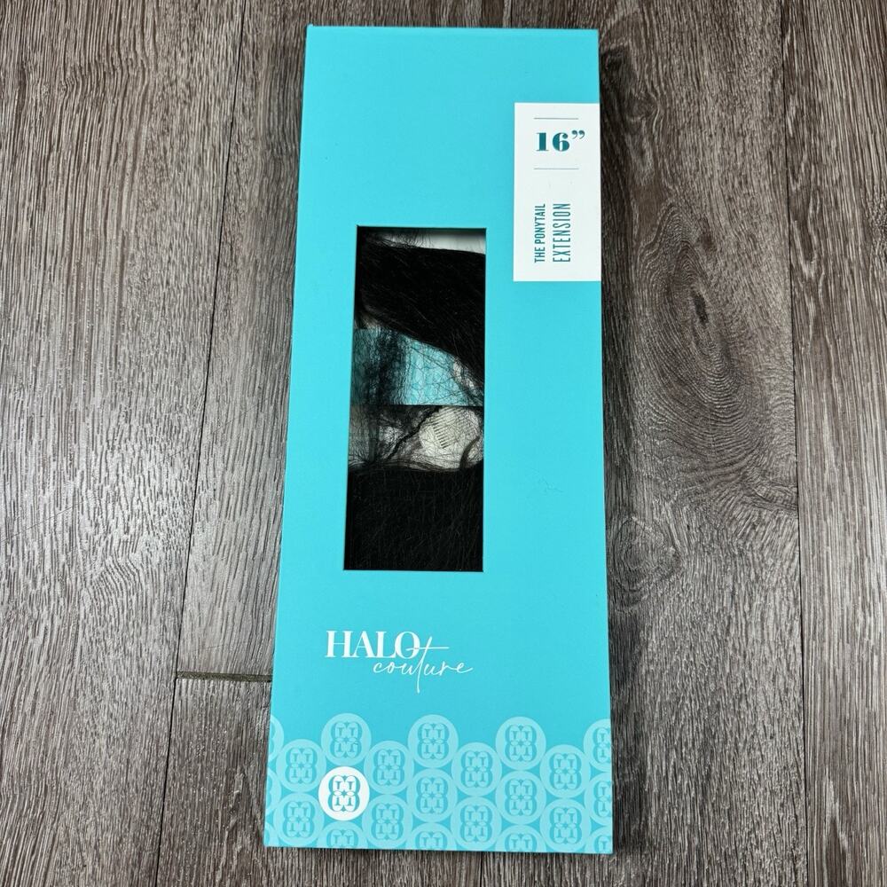 HALO COUTURE Human Hair Ponytail Extensions, 16", Color 1B OPEN BOX